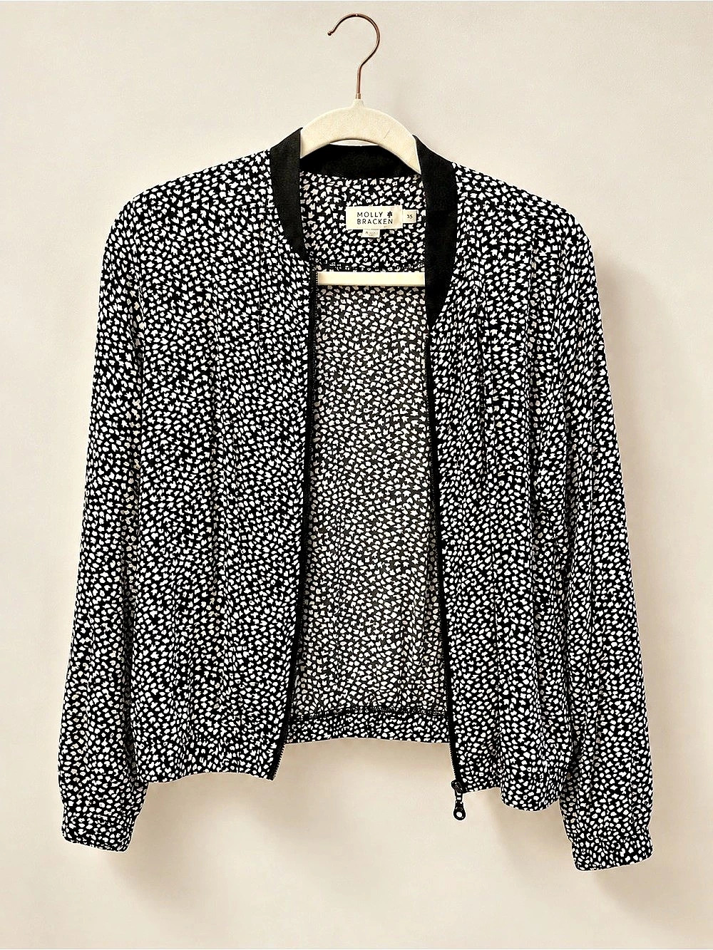 Molly Bracken Printed Bomber Jacket in Black & White XS